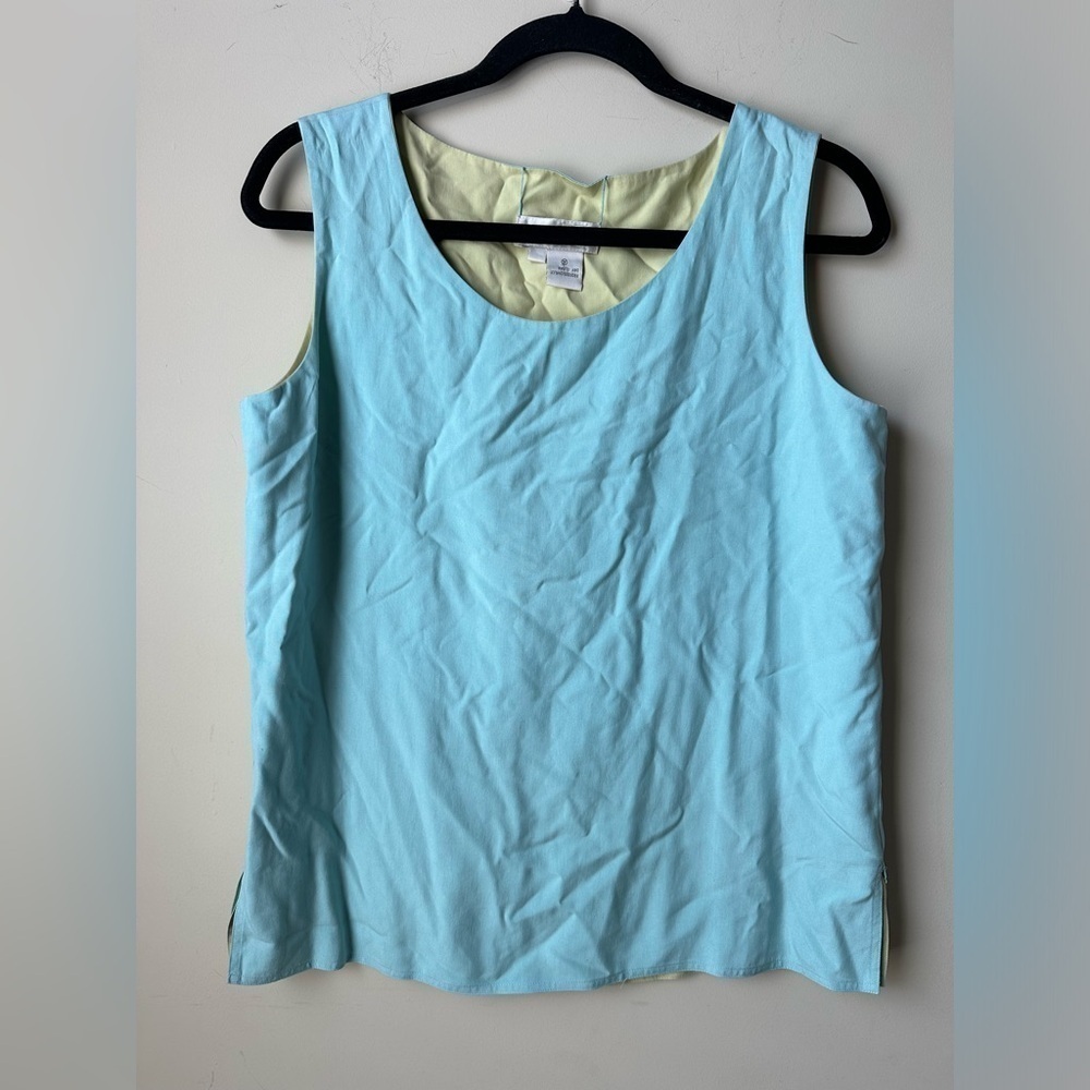 Vintage Doncaster Women’s  Sleeveless Reversible 100% Silk Blouse Blue/green Top
